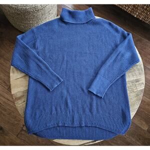 J.Crew Blue Ribbed Cotton Cashmere Blend Relaxed Turtleneck Sweater Women's S
